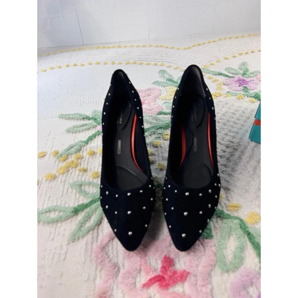 Rockport Total Motion 75mm Pointy Toe Pump Black Suede Studs 10.5‎ M V80295